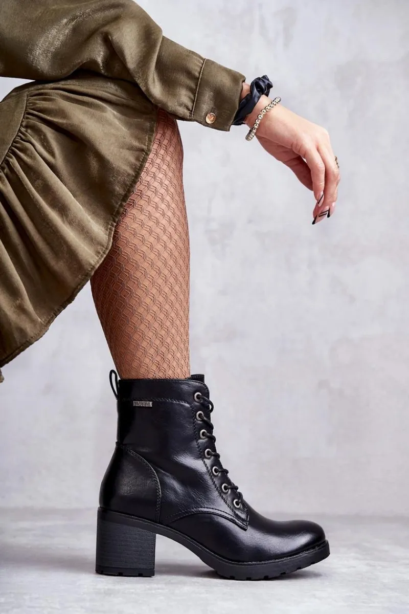 Botki Sznurowane|Botki Na Słupku>Buty damskie Vinceza Botki Damskie Na Słupku Ocieplane Czarne Dunaff