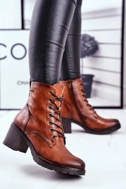 Botki Sznurowane|Botki Na Słupku></noscript>Buty damskie Vinceza Botki Damskie Na Słupku Ocieplane Brązowe Fiber