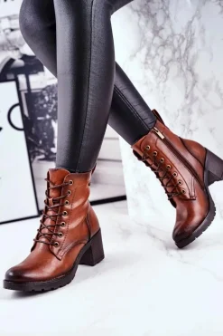 Botki Sznurowane|Botki Na Słupku></noscript>Buty damskie Vinceza Botki Damskie Na Słupku Ocieplane Brązowe Fiber