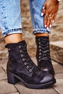 Botki Sznurowane|Botki Na Słupku>Buty damskie Vinceza Botki Damskie Na Słupku Ocieplane Czarne Vertigo