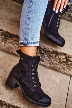 Botki Sznurowane|Botki Na Słupku>Buty damskie Vinceza Botki Damskie Na Słupku Ocieplane Czarne Vertigo