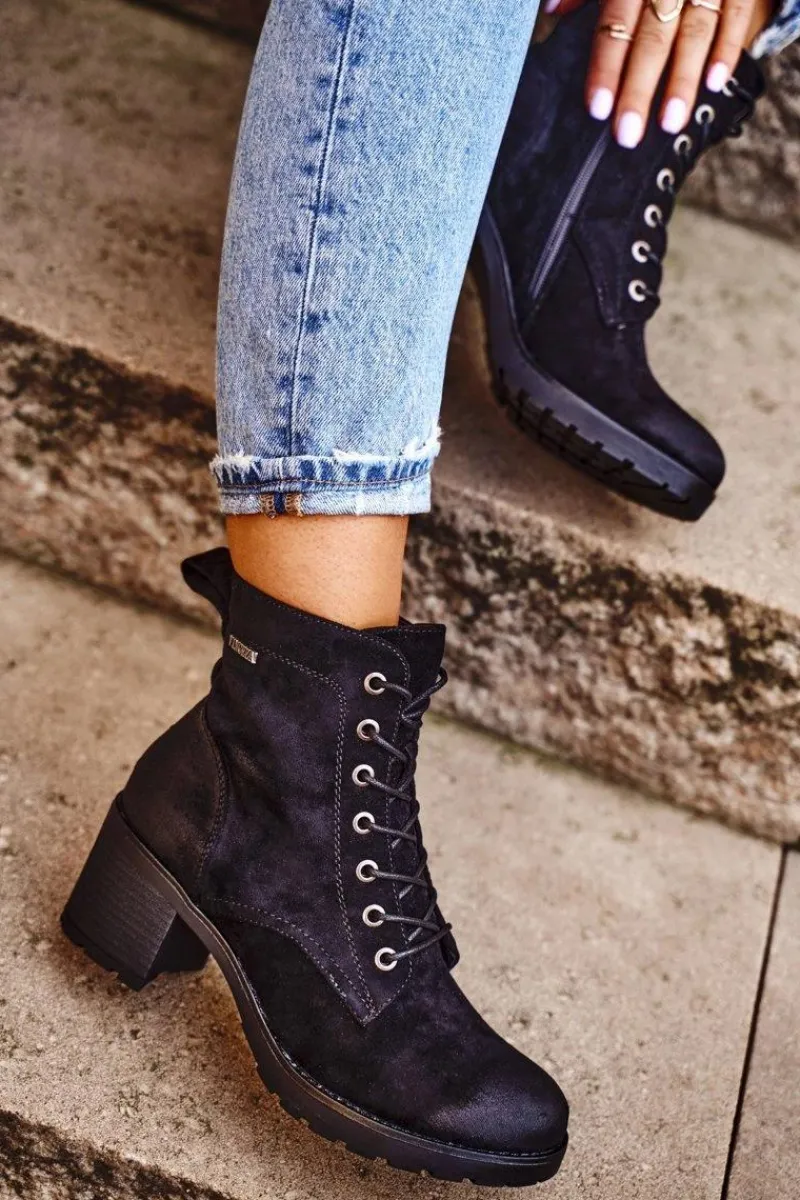 Botki Sznurowane|Botki Na Słupku>Buty damskie Vinceza Botki Damskie Na Słupku Ocieplane Czarne Vertigo