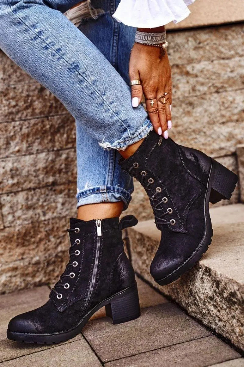 Botki Sznurowane|Botki Na Słupku>Buty damskie Vinceza Botki Damskie Na Słupku Ocieplane Czarne Vertigo