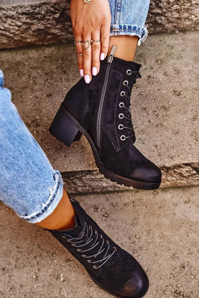 Botki Sznurowane|Botki Na Słupku>Buty damskie Vinceza Botki Damskie Na Słupku Ocieplane Czarne Vertigo