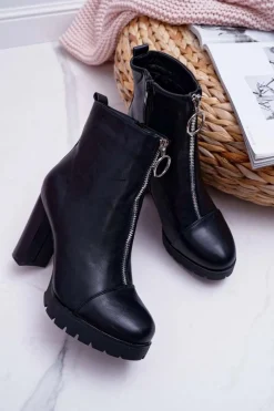 Best Botki Damskie Na Słupku Ozdobny Suwak Czarne Senuto Damskie Botki Na Słupku|Botki Zimowe Damskie