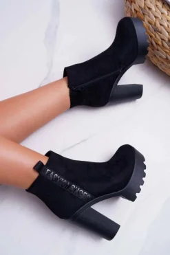 New Botki Damskie na Słupku Platforma Zamszowe Czarne Estacado Damskie Botki Na Słupku|Botki Zimowe Damskie