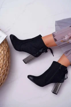 Outlet Botki Damskie Na Słupku Rock Suwak Czarne Stein Damskie Botki Na Słupku|Botki Zimowe Damskie