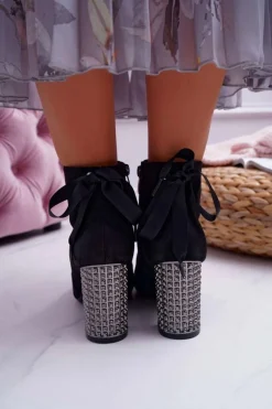 Outlet Botki Damskie Na Słupku Rock Suwak Czarne Stein Damskie Botki Na Słupku|Botki Zimowe Damskie