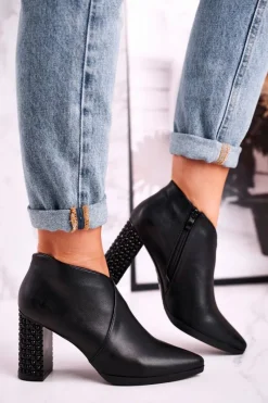 Outlet Buty Sergio Leone Botki damskie na słupku Sergio Leone czarne BT497