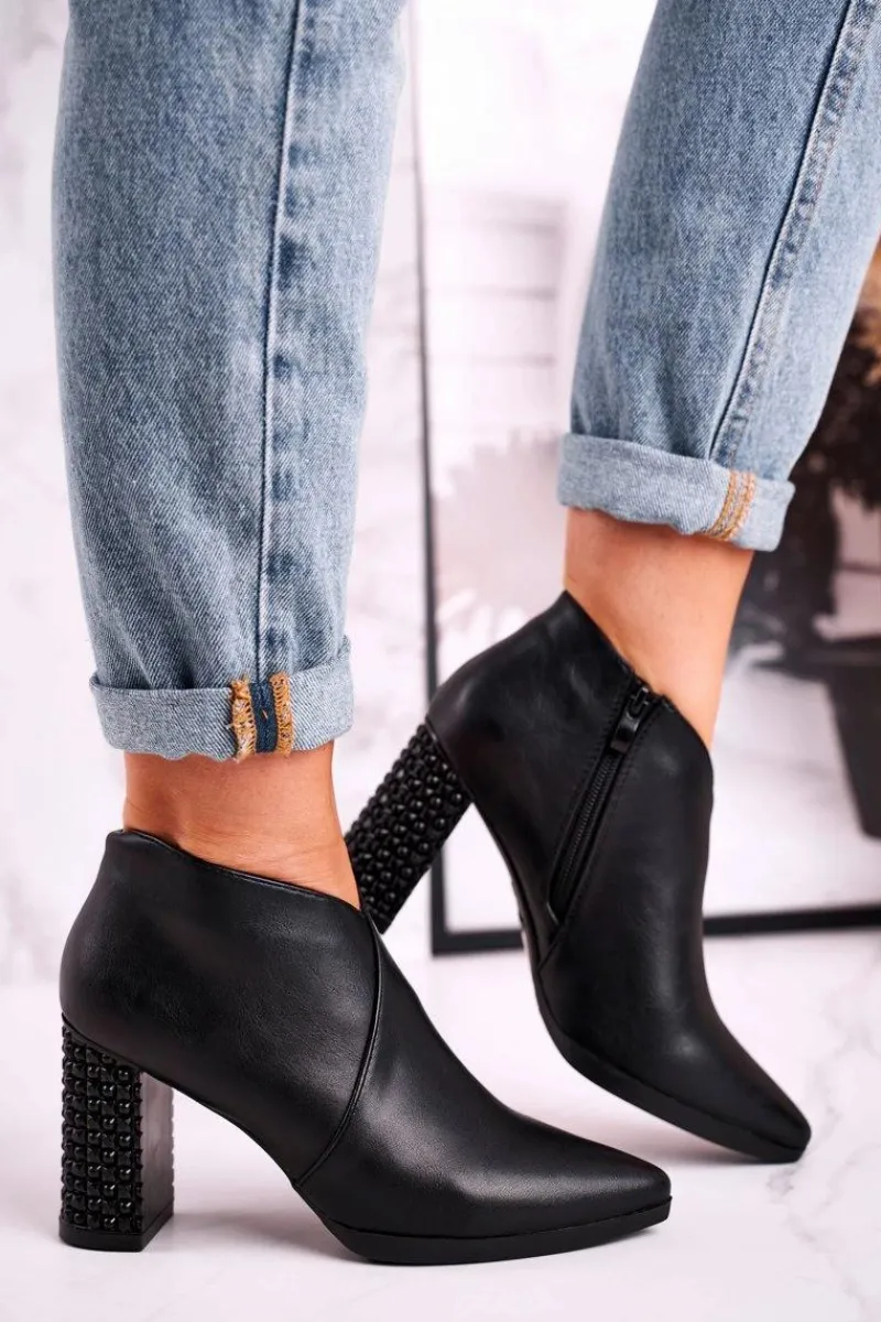 Outlet Buty Sergio Leone Botki damskie na słupku Sergio Leone czarne BT497