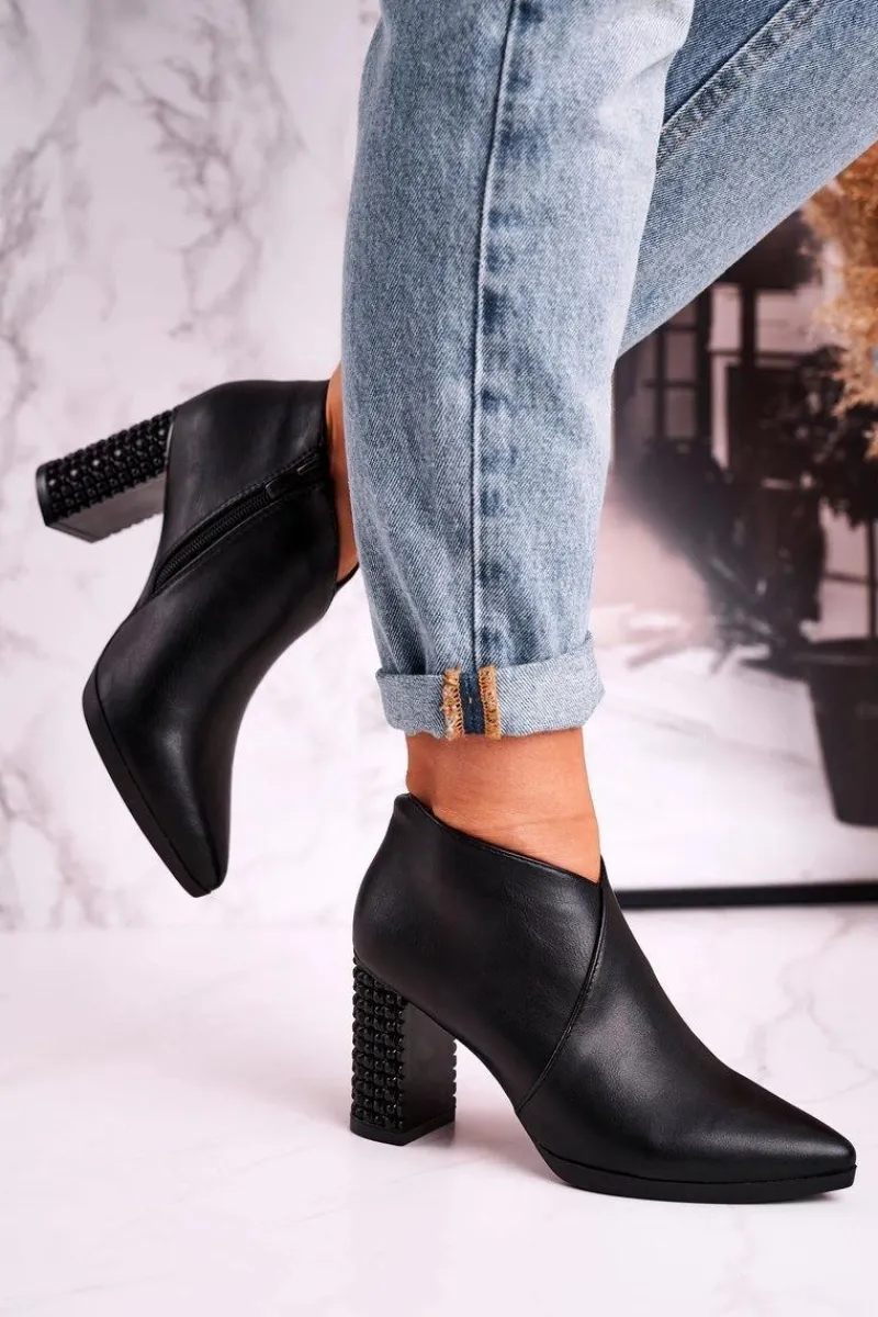 Outlet Buty Sergio Leone Botki damskie na słupku Sergio Leone czarne BT497