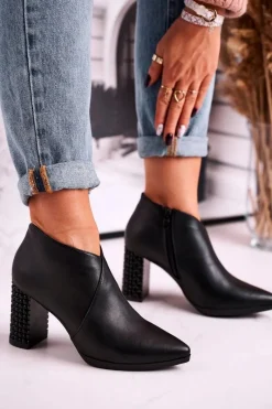 Outlet Buty Sergio Leone Botki damskie na słupku Sergio Leone czarne BT497