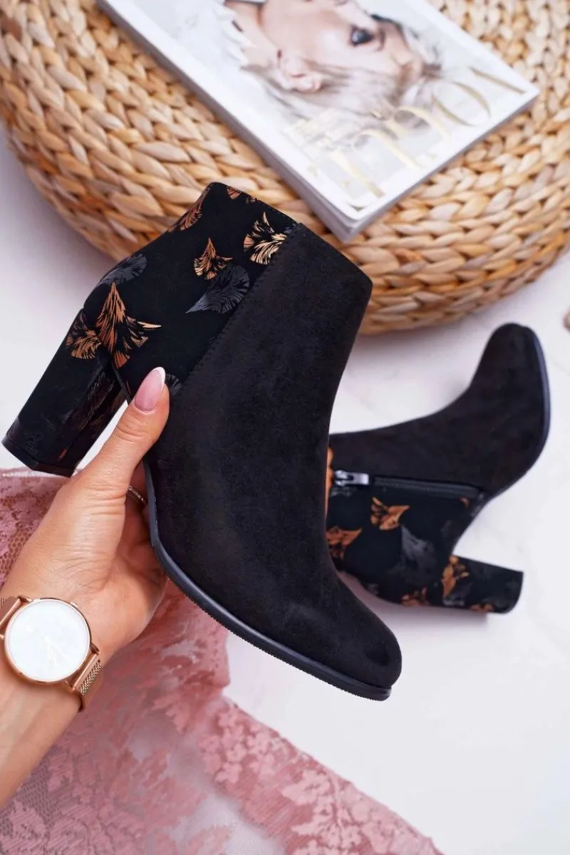 Best Buty Sergio Leone Botki Damskie Na Słupku Sergio Leone W Złote Kwiaty Folk Czarne Eros2