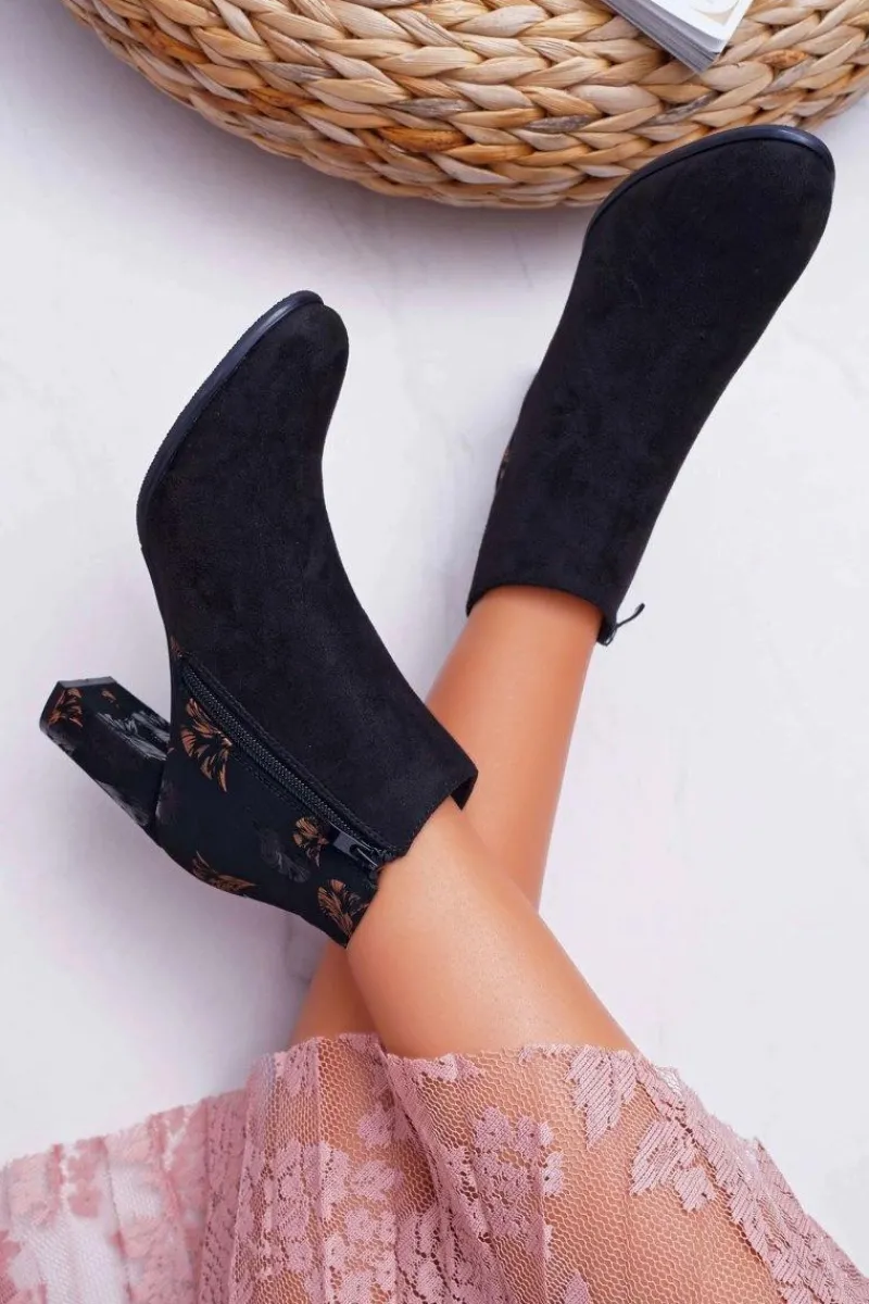 Best Buty Sergio Leone Botki Damskie Na Słupku Sergio Leone W Złote Kwiaty Folk Czarne Eros2