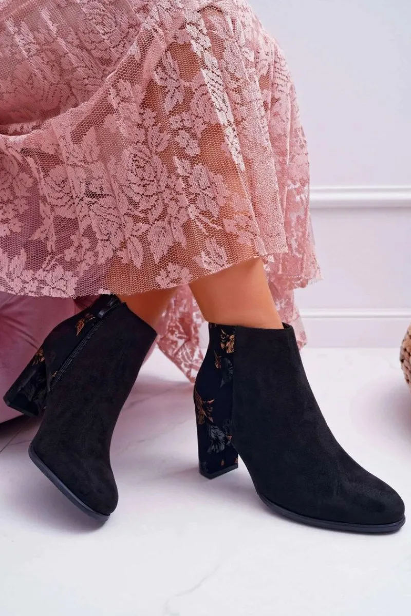 Best Buty Sergio Leone Botki Damskie Na Słupku Sergio Leone W Złote Kwiaty Folk Czarne Eros2