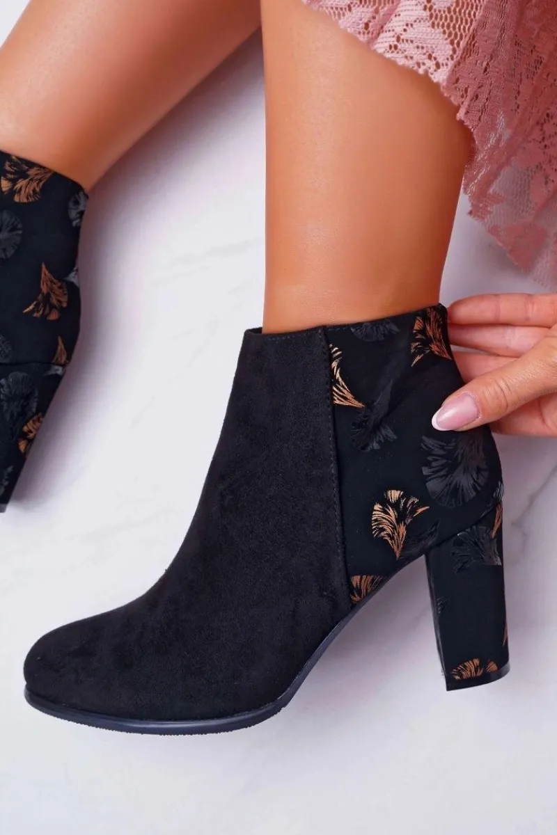 Best Buty Sergio Leone Botki Damskie Na Słupku Sergio Leone W Złote Kwiaty Folk Czarne Eros2