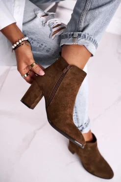 Botki Na Słupku|Czarne Botki>Buty Sergio Leone Botki Damskie Na Słupku Sergio Leone Oliwkowe BT508