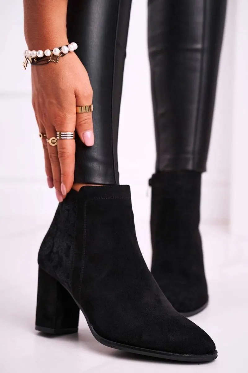 Hot Botki Damskie Na Słupku Sergio Leone Czarne BT508 Damskie Botki Na Słupku|Czarne Botki