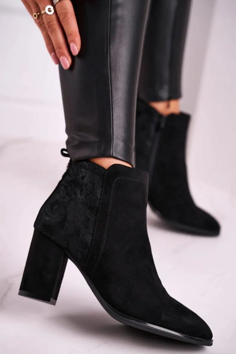 Hot Botki Damskie Na Słupku Sergio Leone Czarne BT508 Damskie Botki Na Słupku|Czarne Botki