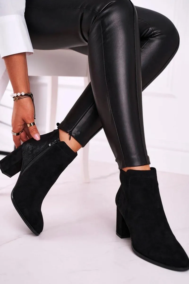 Hot Botki Damskie Na Słupku Sergio Leone Czarne BT508 Damskie Botki Na Słupku|Czarne Botki