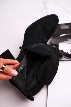 Hot Botki Damskie Na Słupku Sergio Leone Czarne BT508 Damskie Botki Na Słupku|Czarne Botki