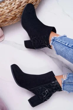 Outlet Botki Damskie Na Słupku Sergio Leone Czarne BT521 Damskie Botki Na Słupku|Botki Zimowe Damskie