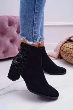 Outlet Botki Damskie Na Słupku Sergio Leone Czarne BT521 Damskie Botki Na Słupku|Botki Zimowe Damskie