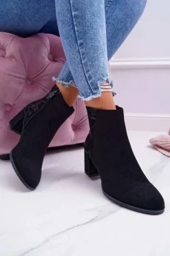 Outlet Botki Damskie Na Słupku Sergio Leone Czarne BT521 Damskie Botki Na Słupku|Botki Zimowe Damskie