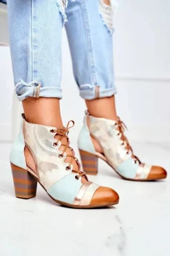 Best Maciejka Botki Damskie Na Słupku Skórzane Wiosenne 03938-04