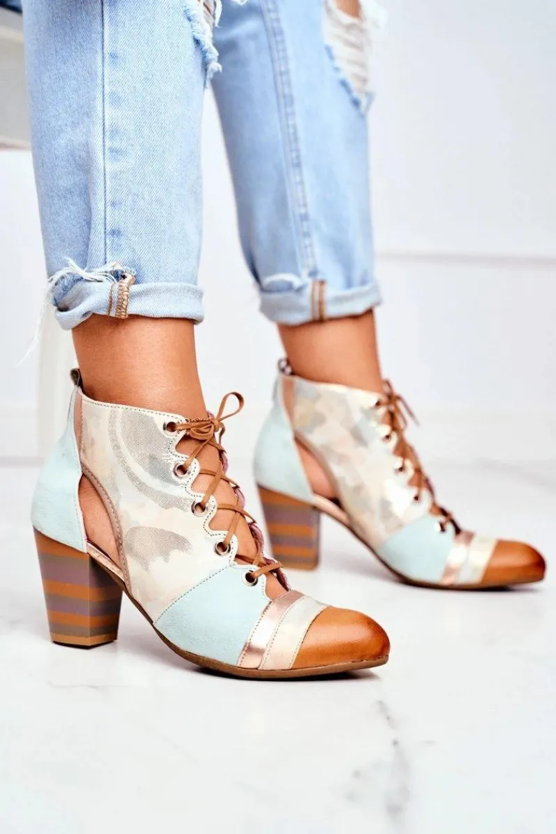 Best Maciejka Botki Damskie Na Słupku Skórzane Wiosenne 03938-04