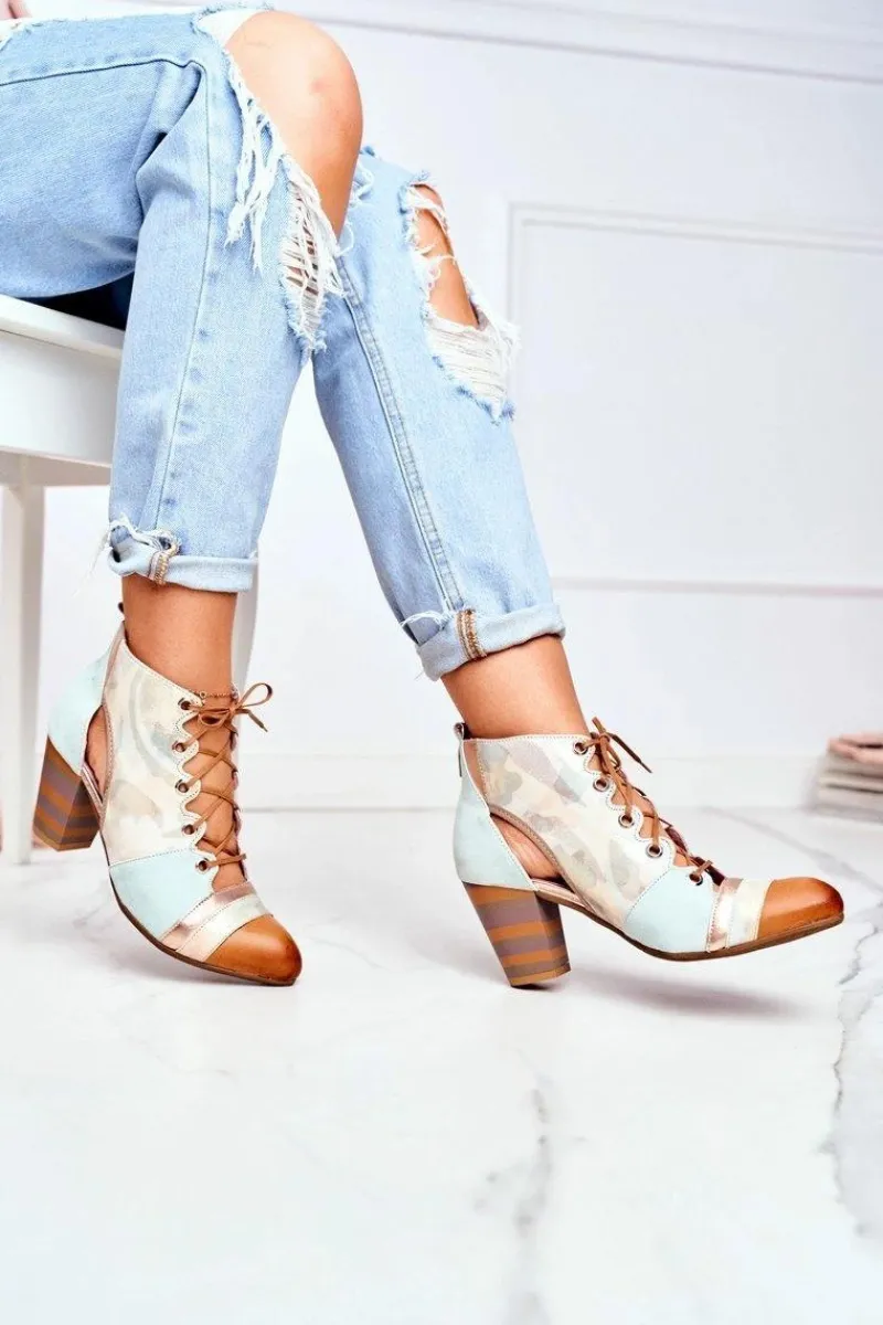 Best Maciejka Botki Damskie Na Słupku Skórzane Wiosenne 03938-04