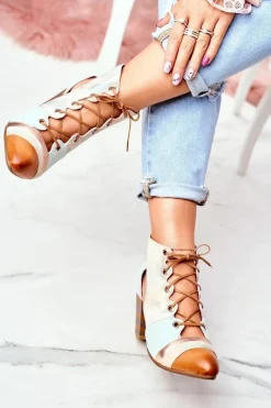 Best Maciejka Botki Damskie Na Słupku Skórzane Wiosenne 03938-04