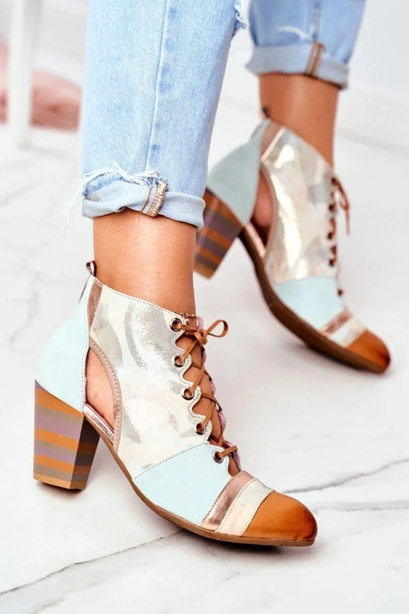 Best Maciejka Botki Damskie Na Słupku Skórzane Wiosenne 03938-04