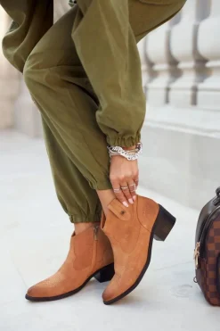 Hot Big Star Shoes Botki Damskie Na Słupku Skórzane Big Star Camel GG274330