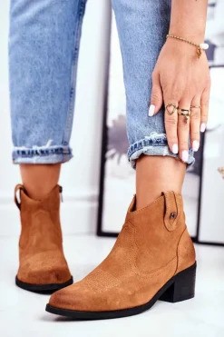 Hot Big Star Shoes Botki Damskie Na Słupku Skórzane Big Star Camel GG274330