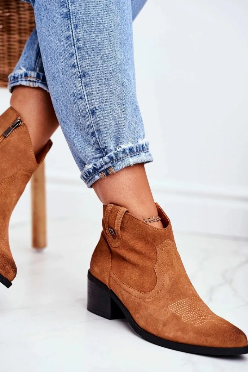 Hot Big Star Shoes Botki Damskie Na Słupku Skórzane Big Star Camel GG274330