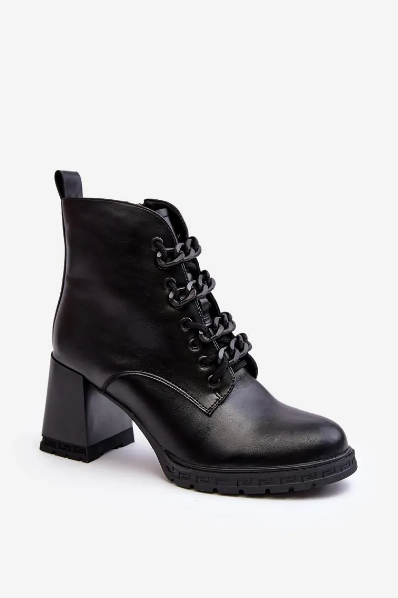 Outlet Damskie buty S.Barski Botki Damskie Na Słupku Sznurowane D&A CR8120 Czarne