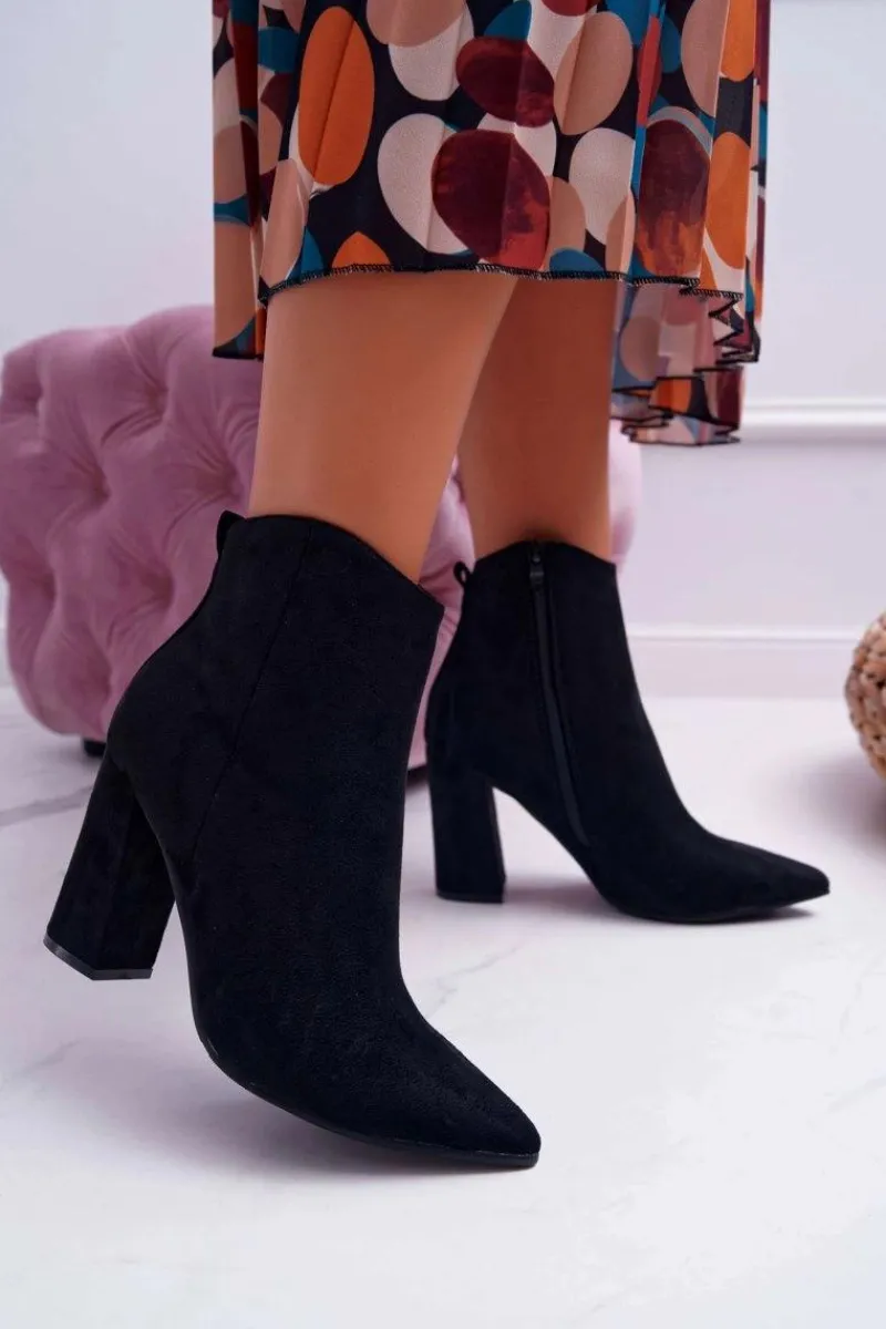 Hot Botki Damskie Na Słupku W Szpic Zamszowe Czarne Summe Damskie Botki Na Słupku|Botki Zimowe Damskie