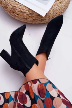 Hot Botki Damskie Na Słupku W Szpic Zamszowe Czarne Summe Damskie Botki Na Słupku|Botki Zimowe Damskie