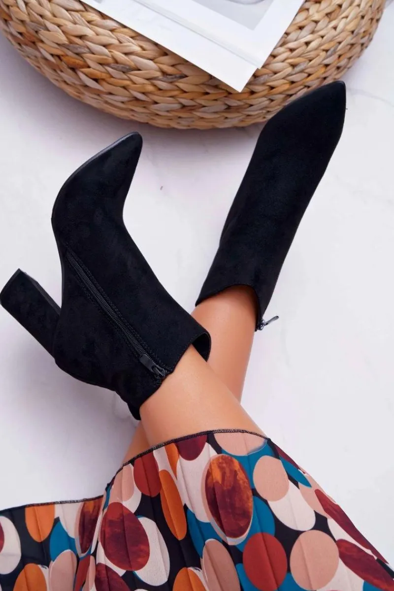 Hot Botki Damskie Na Słupku W Szpic Zamszowe Czarne Summe Damskie Botki Na Słupku|Botki Zimowe Damskie