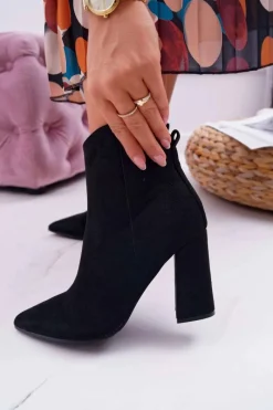 Hot Botki Damskie Na Słupku W Szpic Zamszowe Czarne Summe Damskie Botki Na Słupku|Botki Zimowe Damskie