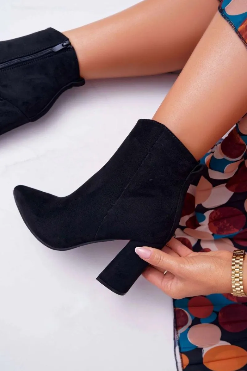 Hot Botki Damskie Na Słupku W Szpic Zamszowe Czarne Summe Damskie Botki Na Słupku|Botki Zimowe Damskie