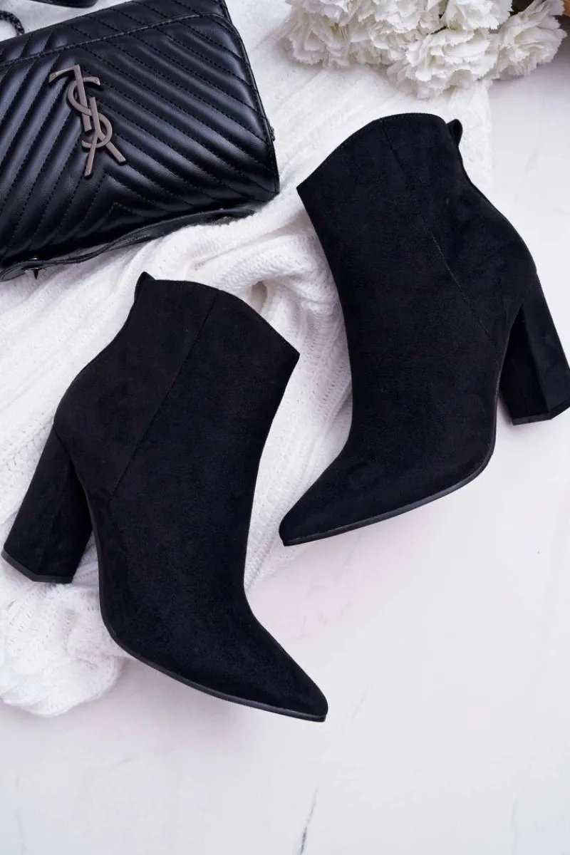 Hot Botki Damskie Na Słupku W Szpic Zamszowe Czarne Summe Damskie Botki Na Słupku|Botki Zimowe Damskie