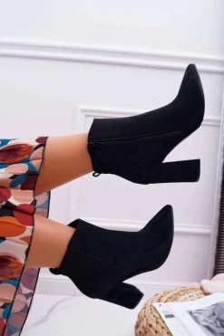 Hot Botki Damskie Na Słupku W Szpic Zamszowe Czarne Summe Damskie Botki Na Słupku|Botki Zimowe Damskie