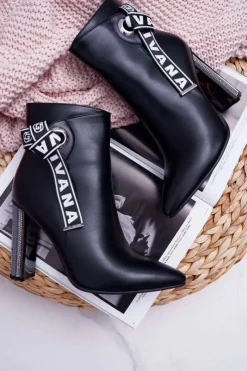 Outlet Boto Botki Damskie Na Słupku W Szpic Czarne Macada