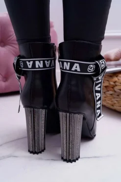 Outlet Boto Botki Damskie Na Słupku W Szpic Czarne Macada