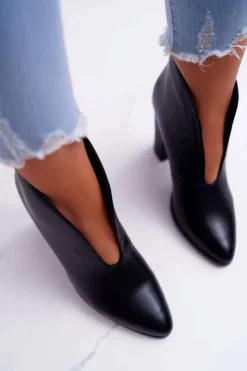 Best Boto Botki Damskie Na Słupku Wsuwane z Wycięciami Czarne Mantana