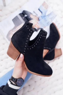 Sale Boto Botki Damskie Na Słupku Wsuwane z Wycięciami Czarne ManiMani