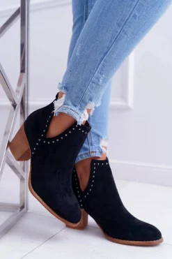 Sale Boto Botki Damskie Na Słupku Wsuwane z Wycięciami Czarne ManiMani