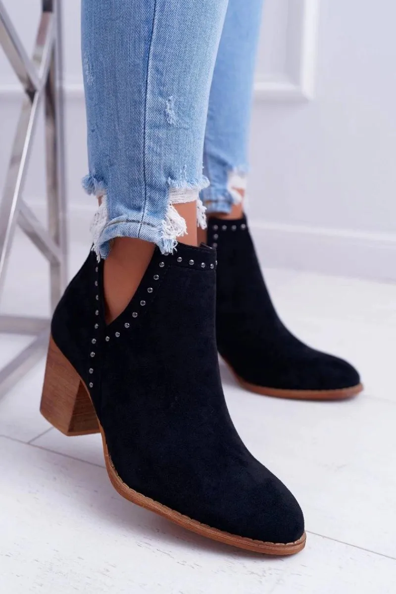 Sale Boto Botki Damskie Na Słupku Wsuwane z Wycięciami Czarne ManiMani